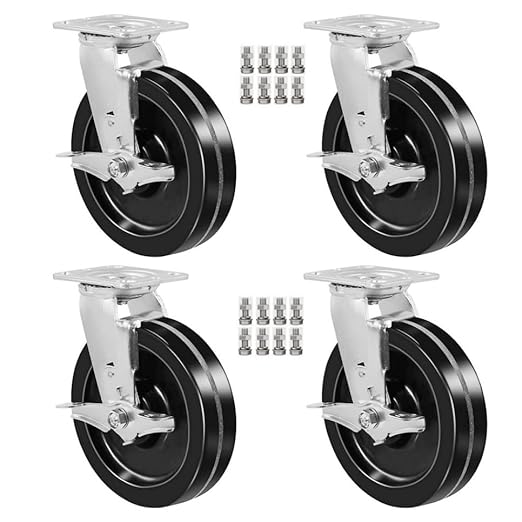 Heavy Duty Casters - Industrial Casters Phenolic Caster with Strong Load-Bearing Capacity 3000-6000 LB,Used in Furniture,WorkBrench,Tool Box, Equipment (8" Brake, pcs, 4)