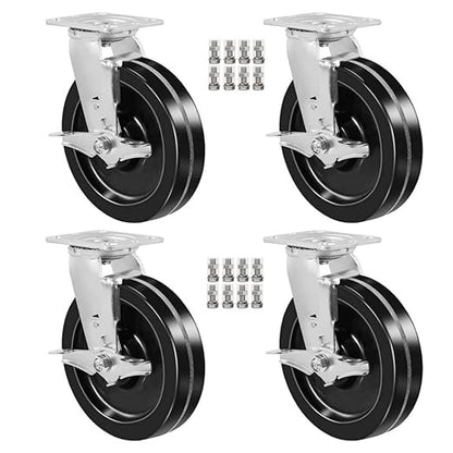 Heavy Duty Casters - Industrial Casters Phenolic Caster with Strong Load-Bearing Capacity 3000-6000 LB,Used in Furniture,WorkBrench,Tool Box, Equipment (8" Brake, pcs, 4)