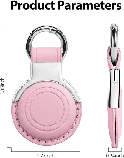 Genuine Leather for AirTag Holder Keychain for AirTag - Premium Handmade Protective Case Cover Accessories with Key Ring, Secure Hidden Design, All-in-One Package, Blossom Pink