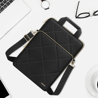 MOSISO Vertical Laptop Shoulder Bag,Computer Bag,Rhombus Quilted Messenger Bag with Front Pocket&Handle&Belt