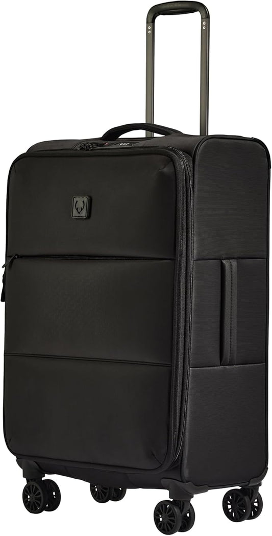 ANTLER - Soft Stripe Medium Luggage - 27" Softside Suitcase, Adjustable Handle, 4 Spinner Wheels, Lightweight, Expandable, TSA Lock - Recycled Polyester Luggage - Black