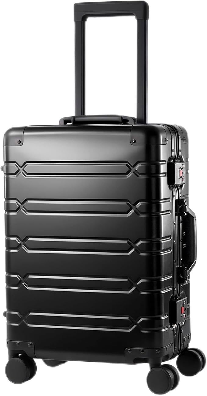 All Aluminum Carry On Luggage 22x14x9 Airline Approved，Zipperless Luggage Premium Aluminum Suitcase Luggage, Hard Shell Carry On Luggage with Spinner Wheels (black, 20inch)
