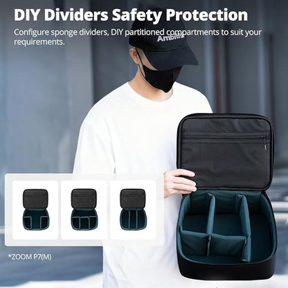 AMBITFUL Carrying Bag Zoom P7 for Photography Equipments with Large Capacity, Multi-functional Storage Case for Mini Drone and Other Accessories,with Thick Sponges (M /12.2”x9.8”x4.92”)