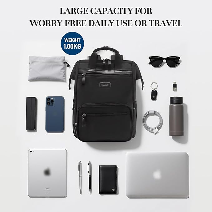 Timeet Laptop Backpack for Women Men, 17 Inch Travel Backpack with USB Charging Port, Water Resistant & Anti-theft for Work College Business, Multifunctional Carry on Backpack, Mousse Black