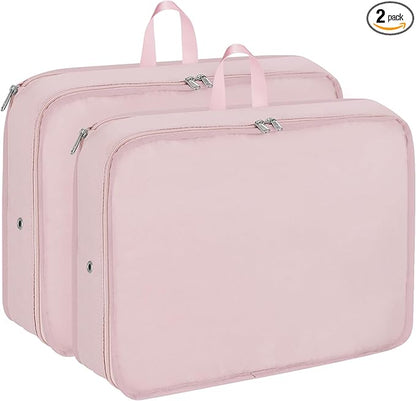 Extra Large Compression Packing Cubes for Travel Essentials, 2 Pack Expandable Travel Cubes for Packing Bags Suitcase Organizer, Pink