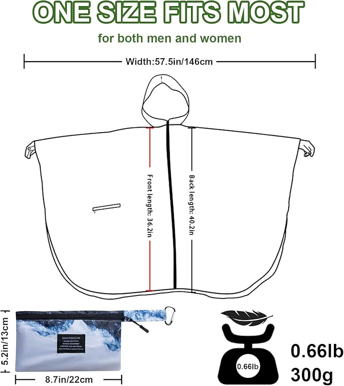 Hooded Rain Ponchos for Adult - Rain Coat and Rain Jacket with Waterproof Pocket and Zipper