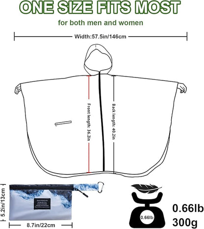 Hooded Rain Ponchos for Adult - Rain Coat and Rain Jacket with Waterproof Pocket and Zipper