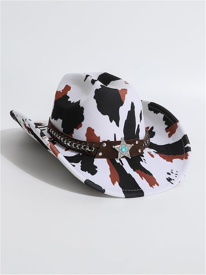 WDIRARA Women's Cowboy Hat Cow Print Western Cowgirl Hats Travel Vacation