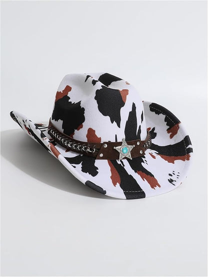 WDIRARA Women's Cowboy Hat Cow Print Western Cowgirl Hats Travel Vacation