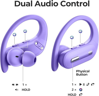 Active Noise Cancelling Wireless Earbuds Bluetooth Headphones 90 Hrs Playtime Ear Buds with Power Display Over-Ear Earphones with Earhooks IPX7 Waterproof Stereo Transparency Headset for Sports/Gym