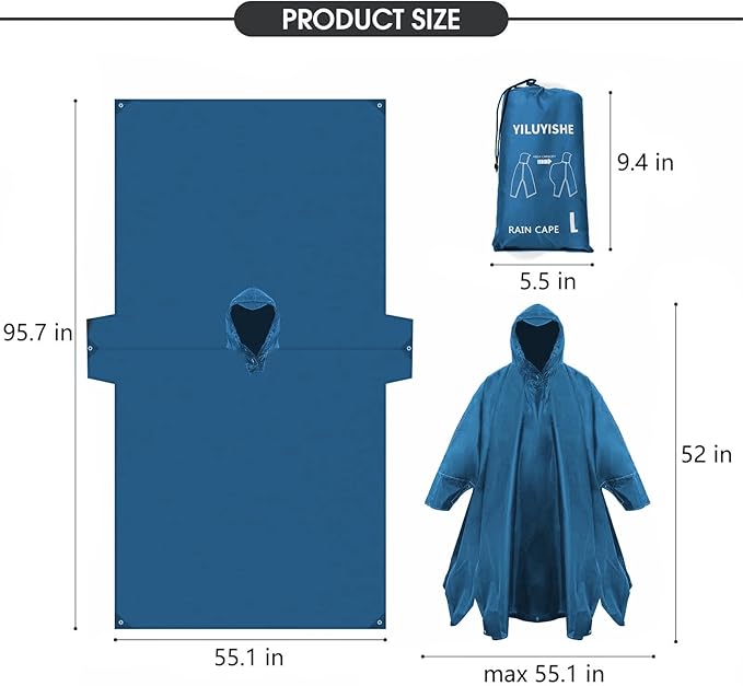 Unisex Rain Poncho for Adults, Hooded Waterproof Raincoat Jacket for Hiking, Camping and Outdoor