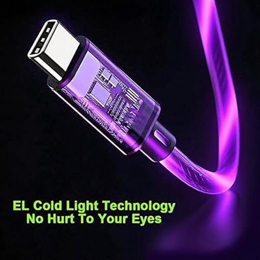 USB Cable PD Fast Charger Lighted Up (USB A to C Purple),Mobile Phone Data Cable, Charging Cable, Supports Data Transfer, 39-inch, TPE Material, Compatible with Almost All Type-C Devices.