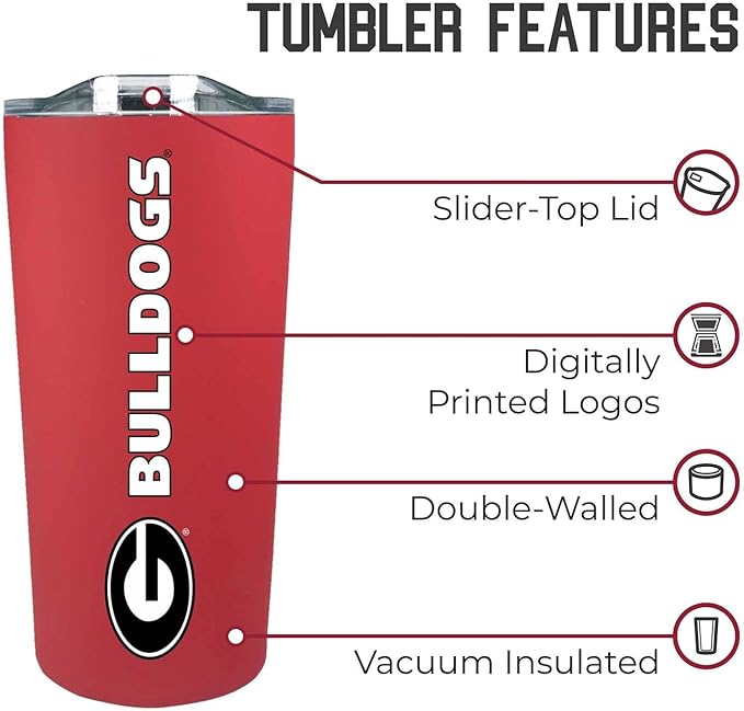 Campus Colors NCAA Stainless Steel Tumbler perfect for Gameday - 18 oz - Double Walled - Keeps Drinks Perfectly Insulated (Georgia Bulldogs - Red)