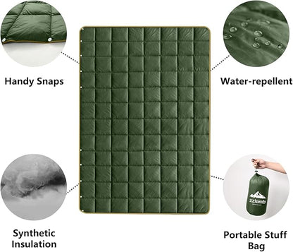 zzlamb Camping Blanket, Compact Lightweight Soft Puffy Blanket Water-Repellent, Packable Warm Quilt Down Alternative Picnic Hiking Backpacking Beach Travel RV Airplane Couch Car