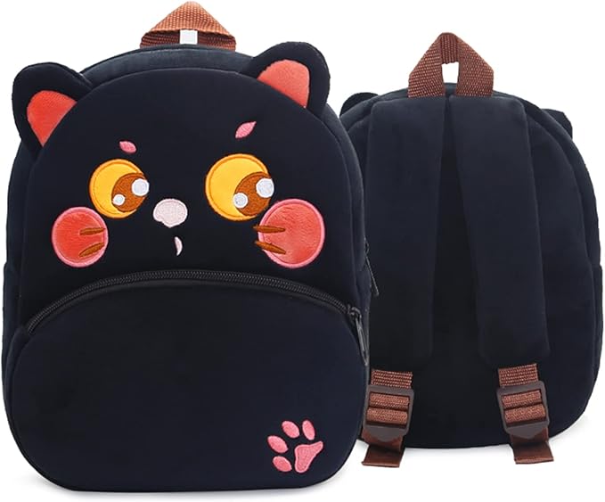Cute Toddler Backpack,Cartoon Cute Animal Plush Backpack Toddler Mini School Bag for Kids Age 2-4 Years Old(Black Cat)