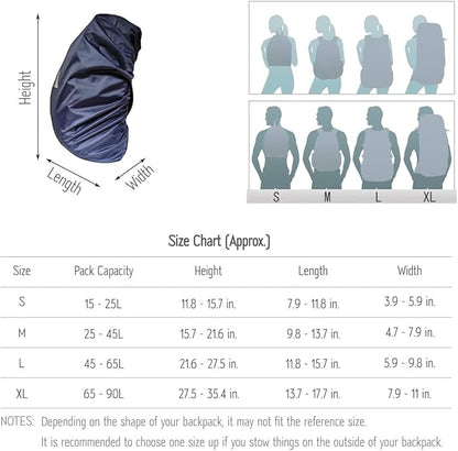 Waterproof Backpack Rain Cover (15-90L), Heavy-Duty Nylon Pack Cover with Upgraded Double Adjustable Closure System and a Carry Pouch for Hiking, Cycling. Durable and Lightweight.