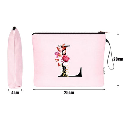 Vavabox A-Z Personalized Makeup Bag, Birthday Gifts for Women Mom, Gifts for Best Friend, Bride Bridesmaid Cosmetic bag (L, Pink)