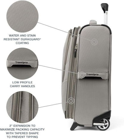 Travelpro Maxlite 5 Softside Expandable Upright 2 Wheel Carry on Luggage, Lightweight Suitcase, Men and Women, Champagne, Carry On 22-Inch