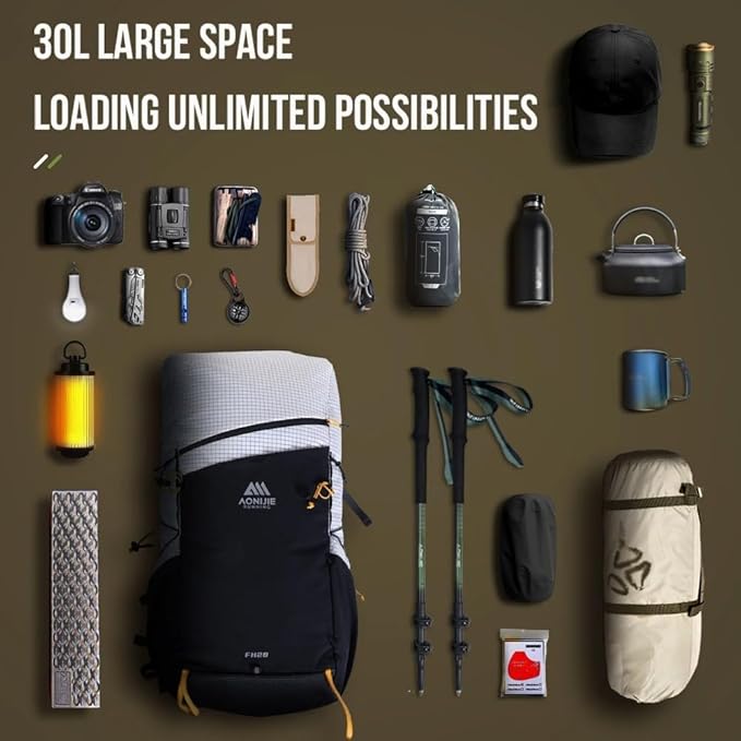 AONIJIE 30L Lightweight Hiking Backpack Waterproof Hiking Bag For Men Women Trail Running Camping Backpack Daypack (Military Green)