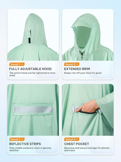SaphiRose Extra Thick Hooded Rain Poncho Double Layer Waterproof Raincoat Jacket for Men Women Adults