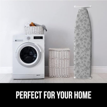 GORILLA GRIP The Original Ironing Board Cover and Pad, Silicone Coating, Thick Scorch Resistant Padding, Heavy Duty Iron Covers Standard Boards, Hook and Loop Fastener Strap, Gray Floral, 15x54