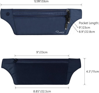 Ryaco Money Belt, Slim Passport Holder RFID Blocking Hidden Wallet Travel Essentials Pouch for Women Men With Adjustable Strap Waist Bag to Protect Cash, Credit Cards and Documents