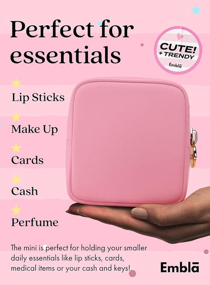 Embla Makeup Bag Travel Cosmetics Pouch and Toiletry Bag, Nylon Zipper Pouch Purse, Cute Make Up Organizer Storage Tote for Women Girls, Travel Skincare Case, Small Makeup Bags, Flamingo Pink