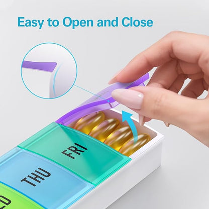 Barhon Medium Size Pill Organizer Weekly, 7 Day Medicine Pill Organizers, Daily Pills Box Case Travel for Big Vitamin Supplements Fish Oil, Multi-Colored