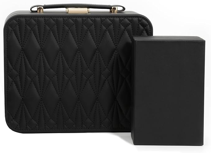 Travel Jewelry Box Jewelry Storage Case Jewelry Suitcase for Women and Men 2 Layer Jewelry Organizer Box with Removable Tray (Black)