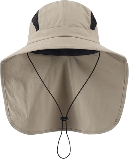 Home Prefer UPF 50+ Sun Hats for Men Women Wide Brim Fishing Hat with Neck Flap UV Protection Sunblock Safari Bucket Hat