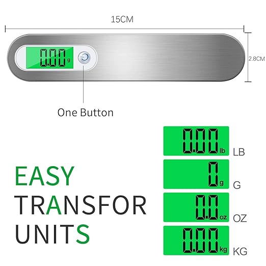 Rechargeable Digital Travel Scale with Strap for Luggage Suitcase Baggage Weighing, Weight Max up to 110 Lbs/50kg & LCD Display Screen Design,USB Type-C Port (Silver)