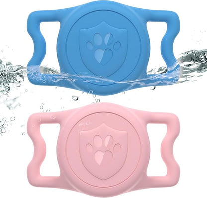 for AirTag Dog Collar Holder, Dog Air Tag Holder, IP68-Waterproof | Lightweight Silicone | Anti-Lost | Ultra-Durable | Compatible with Apple AirTags (Bule+Pink)