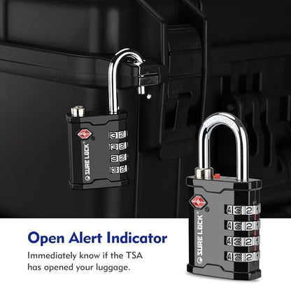 SURE LOCK TSA Accepted Heavy Duty Big Combination Luggage Padlock for Gun Cases, Transporting Equipment Cases in Trade Show, Music and Medical Industries (2, Black)