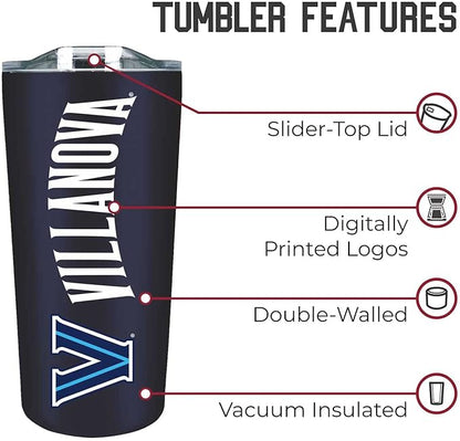 Campus Colors NCAA Stainless Steel Tumbler perfect for Gameday - 18 oz - Double Walled - Keeps Drinks Perfectly Insulated (Villanova Wildcats - Navy)