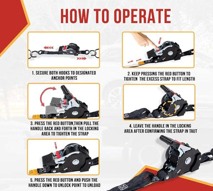 Mytee Products Auto Retract NO-RATCHETING Ratchet Straps | 1" x 12' Retractable Ratchet Straps with Coated S Hook Tiedowns for Motorcycles, ATVs, Bikes: Tight & Secure Pickup Trailer Tie-Down - 8 Pack