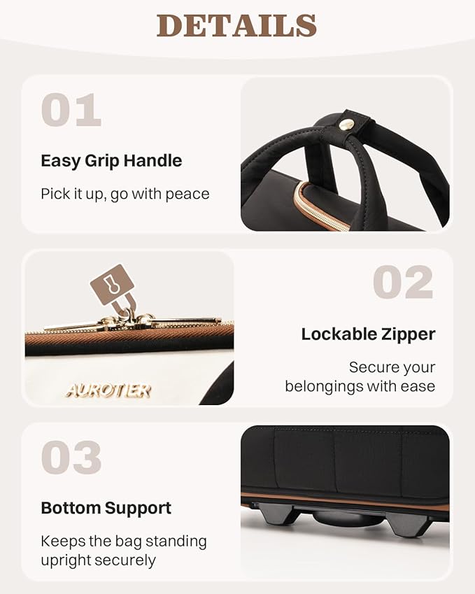 Rolling Puffer Laptop Bag, Rolling Briefcase for Women, Wheeled 16 Inch Computer Bag, Water Resistant Stylish Overnight Underseat Carry On Luggage with Wheels for Work Travel Business, Beige Brown