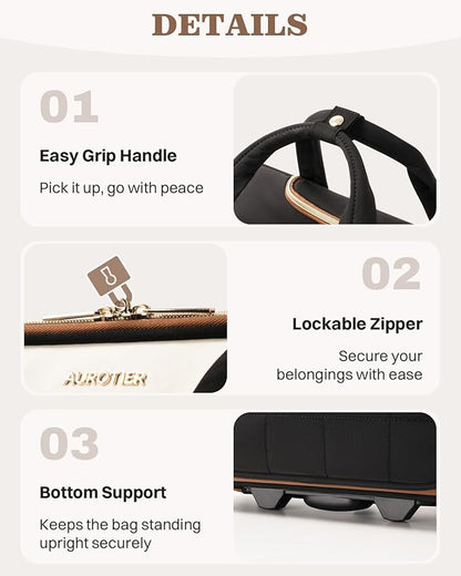 Rolling Puffer Laptop Bag, Rolling Briefcase for Women, Wheeled 16 Inch Computer Bag, Water Resistant Stylish Overnight Underseat Carry On Luggage with Wheels for Work Travel Business, Beige Brown