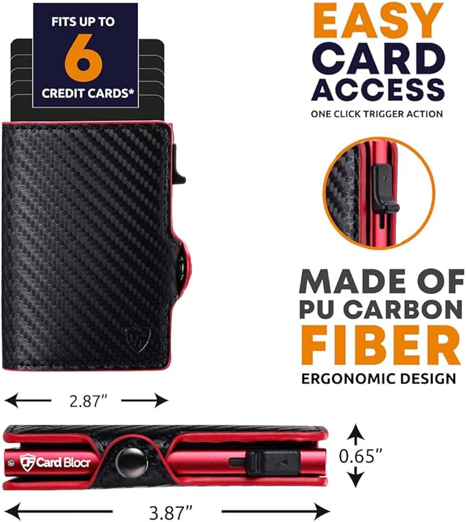 Conceal Plus Mens Wallet Credit Card Holder, Smart Pop Up RFID Wallet, Slim Minimalist Carbon Fiber Front Pocket Card Case, Compact Travel Wallet RFID Blocking, Holds 4-6 Standard Cards Plus Cash & ID