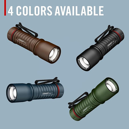 Coast XT7R 1500 Lumen Rechargeable LED Flashlight with Magnetic Mount, Slide Focus, and Pocket Clip, Black