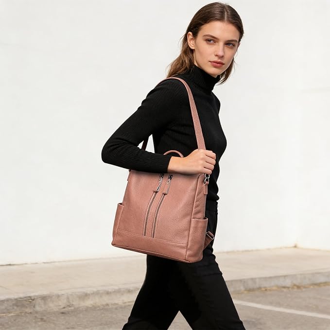 Genuine Leather Backpack Purse for Women: Fashion Ladies Convertible Backpack Designer Shoulder Handbag for Travel