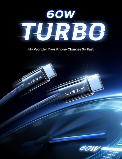 LISEN USB C Cable, 5-Pack [3.3FT] USBC to USBC Cable for iPhone 16e 15 Pro Max Charger Cord, 60W (3.1A) C to C Cable Fast Charging for Samsung S25/S24/23, Switch 2, iPad, MacBook,Black