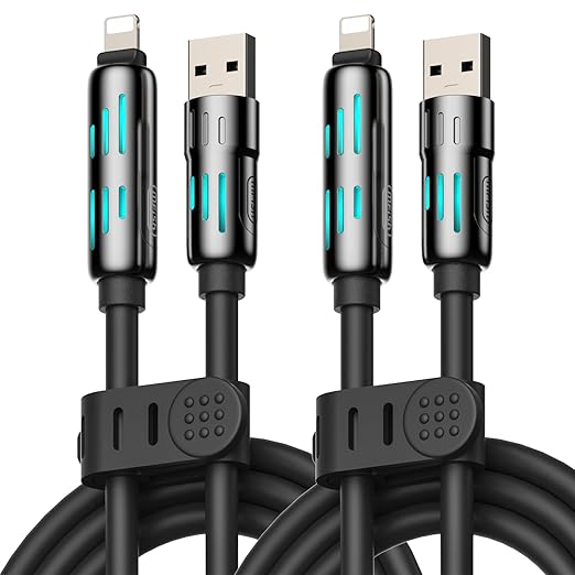 MFish 240W 4-in-1 Universal USB Charging Cable [2 Pack, 6.6ft] – Fast Charger Cord with USB-A, Dual USB-C & Lighting, for iPhone 14/15/16/17 Series, iPad & MacBook & More (2PACK, Black+Black, 6.6Ft)