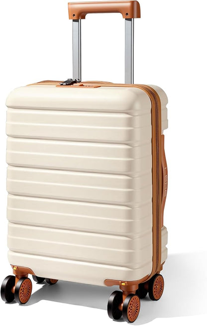 Lekesky 16 Inch Underseat Carry On Luggage Airline Approved, Small Hard Shell Suitcase with TSA Lock Spinner Wheels, Lightweight Personal Item Carry-On for Travel, Beige-Brown