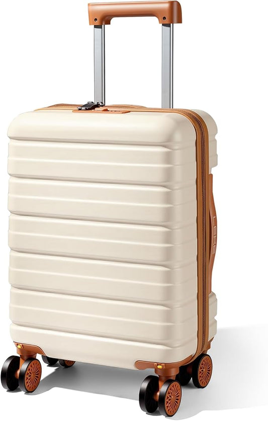 Lekesky 16 Inch Underseat Carry On Luggage Airline Approved, Small Hard Shell Suitcase with TSA Lock Spinner Wheels, Lightweight Personal Item Carry-On for Travel, Beige-Brown
