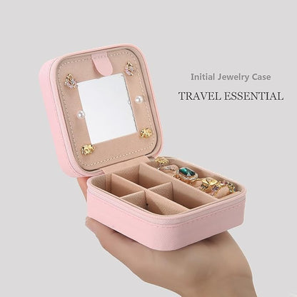 Small Jewelry Box Travel Jewelry Case Jewelry Holder Organizer,Travel Essentials Box Jewelry Organizer,Personalized Birthday Gifts for Teen Girls Women Initial J, pink