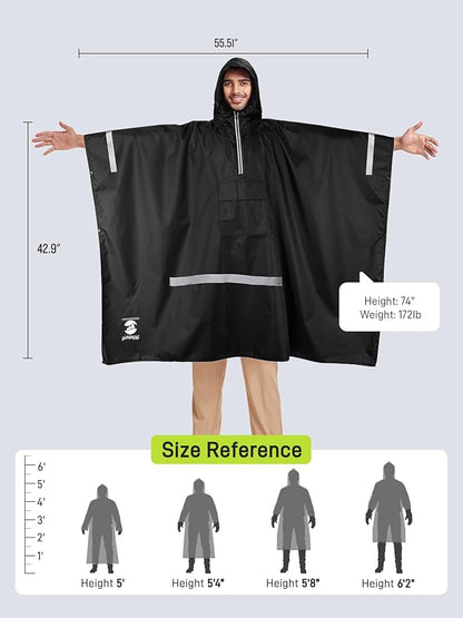SaphiRose Hooded Rain Poncho Waterproof Raincoat Jacket for Men Women Adults