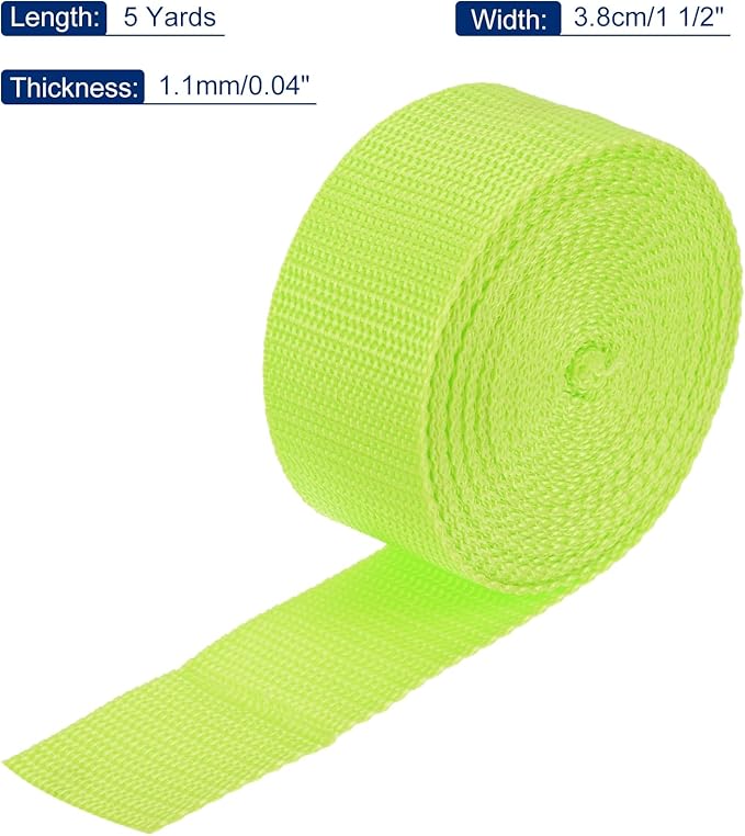 MECCANIXITY Lightweight Polypropylene Webbing Strap 1 1/2" 5 Yard Backpack Strapping Band Yellowish Green for Outdoor Luggage Cargo Straps