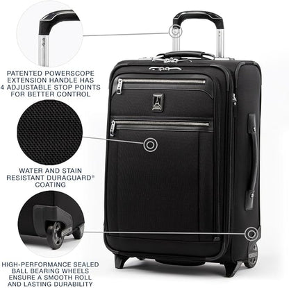 Travelpro Platinum Elite Softside Expandable Carry on Luggage, 2 Wheel Upright Suitcase, USB Port, Men and Women, Shadow Black, Carry On 22-Inch