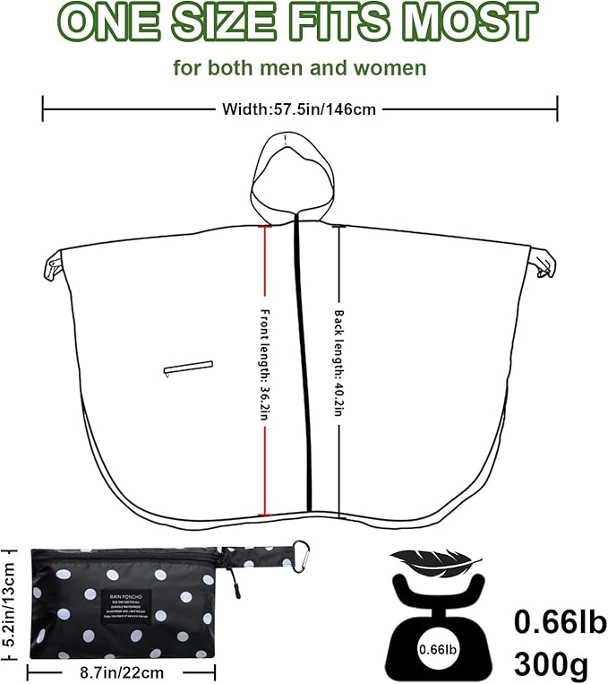 Hooded Rain Ponchos for Adult - Rain Coat and Rain Jacket with Waterproof Pocket and Zipper