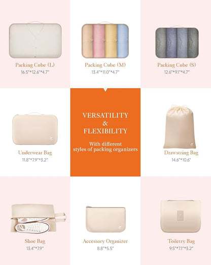 HOTOR Packing Cubes for Suitcases - 8 Pieces, Light Packing Cubes for Travel, Premium Suitcase Organizer Bags Set, Space-Saving Luggage Organizers, Travel Accessories and Essentials, Beige